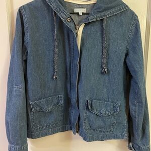 Lightweight Denim Blue Hooded Beach Boho Chore Jacket